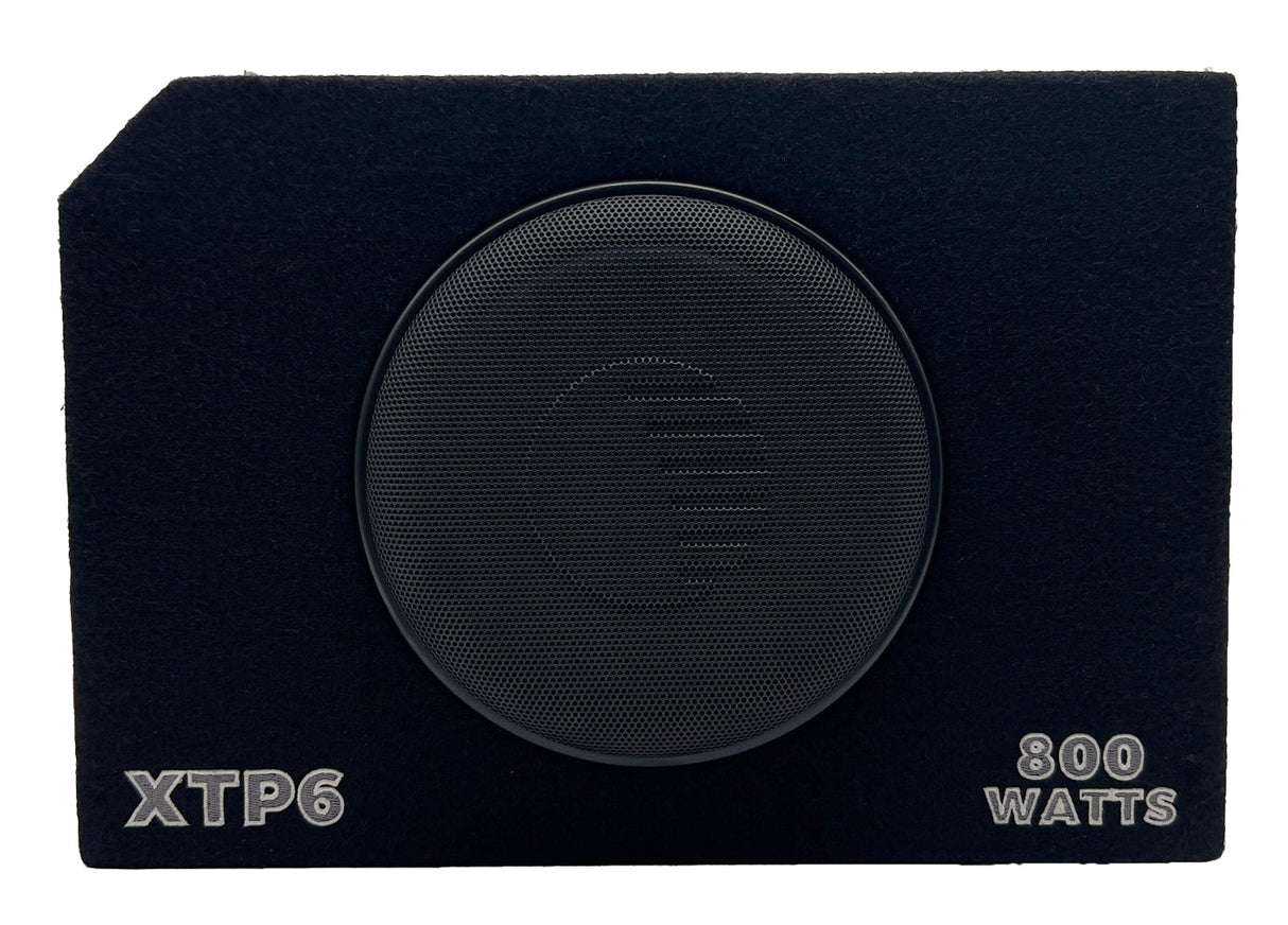 Black speaker enclosure with 'XTP6' and '800 Watts' text on a white background