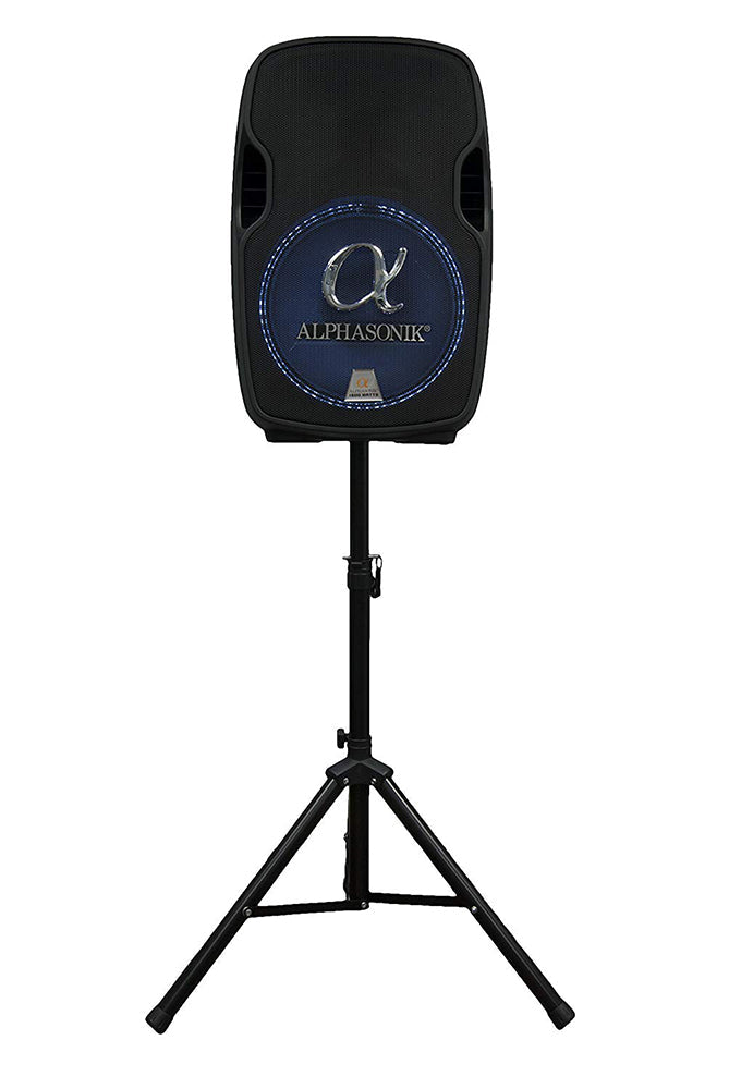 Alphasonik 15" Portable Rechargeable Battery Powered 1500W PRO DJ Amplified Loud Speaker with 2 Wireless Microphones Echo Bluetooth USB SD Card AUX MP3 FM Radio PA System LED Ring Karaoke Tripod Stand
