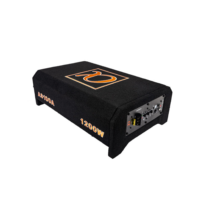 Alphasonik AS100A 10" 1200 Watts MAX Built-in Amplifier Down Fire Shallow Mount Enclosed for Tight Spaces in Cars and Trucks, Slim Thin Loaded Subwoofer Air Tight Sealed Bass Enclosure