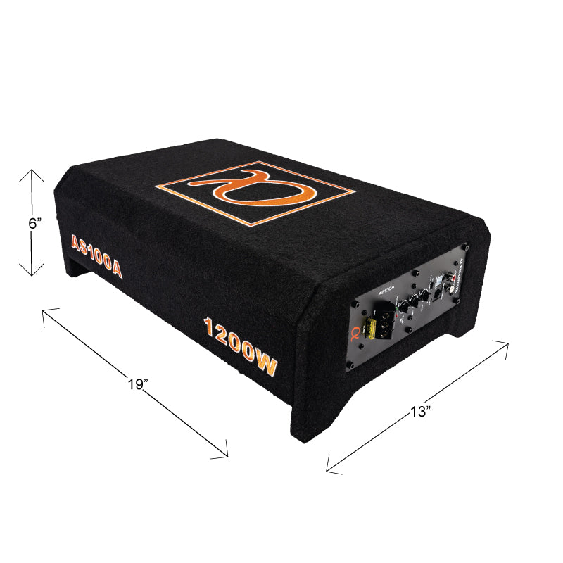 Alphasonik AS100A 10" 1200 Watts MAX Built-in Amplifier Down Fire Shallow Mount Enclosed for Tight Spaces in Cars and Trucks, Slim Thin Loaded Subwoofer Air Tight Sealed Bass Enclosure