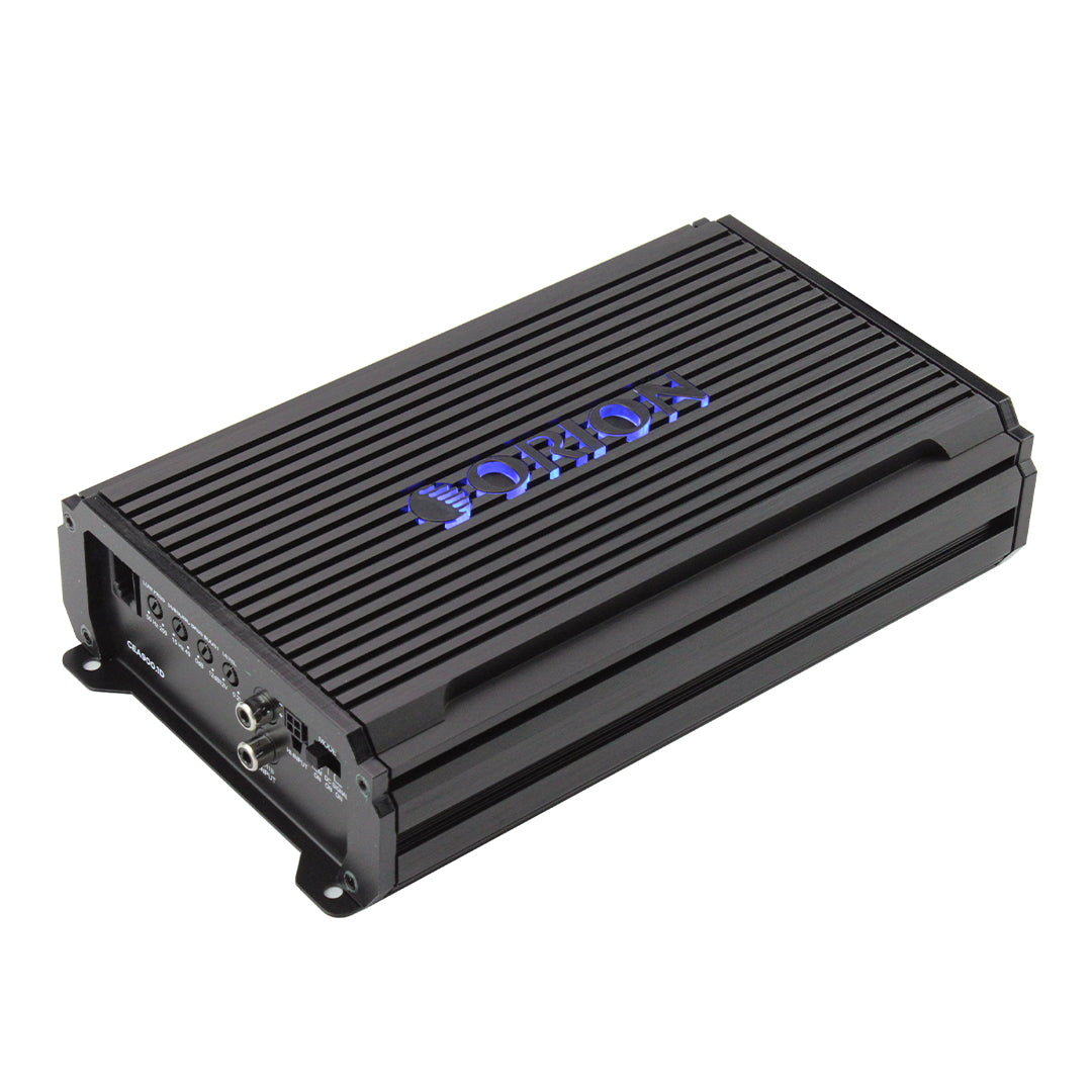 ORION car audio amplifier with blue logo on a white background