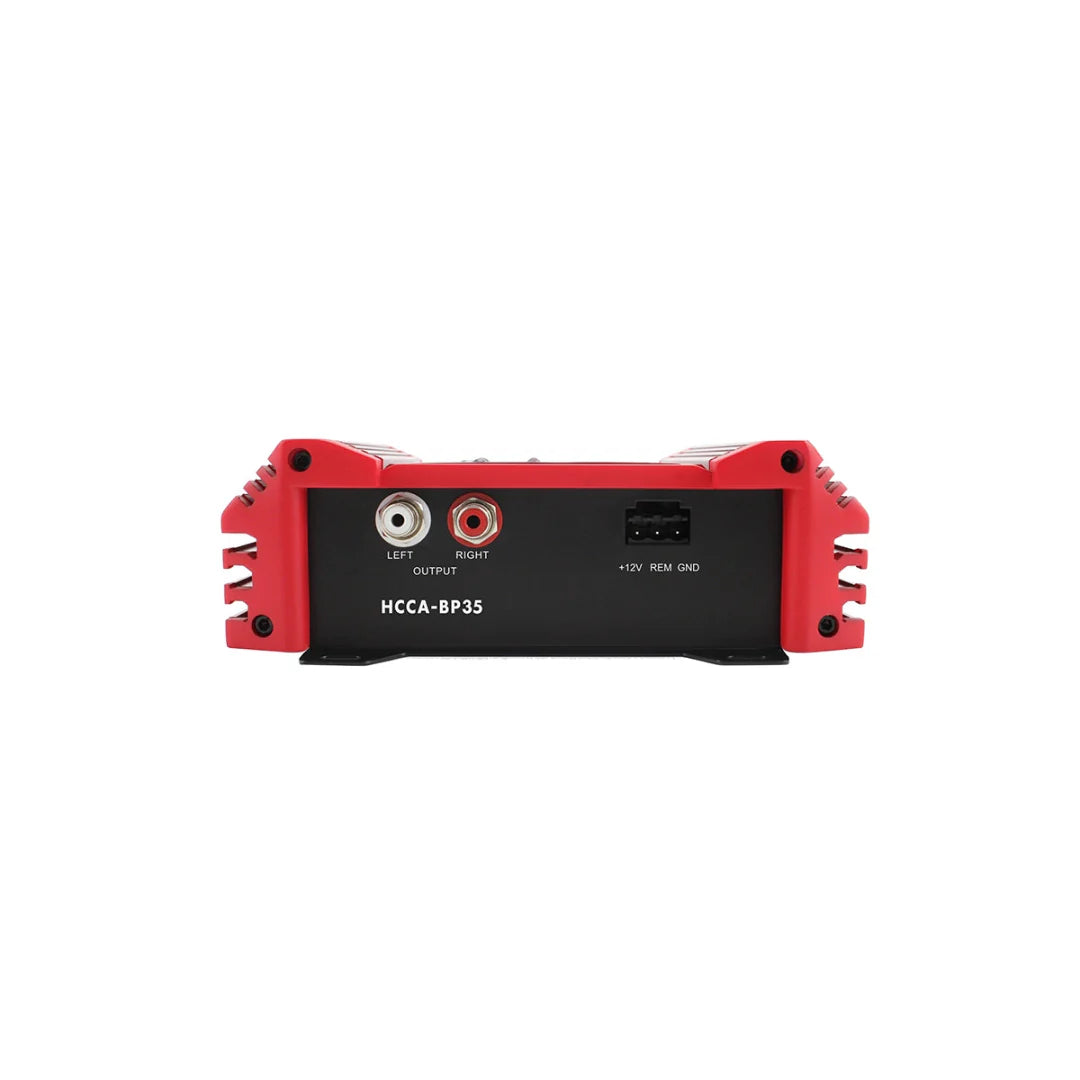 Red and black power inverter with 'HCCA-BP35' branding on a white background