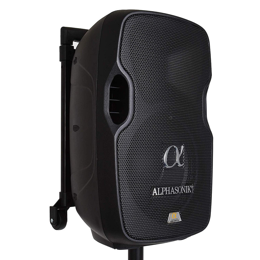 Alphasonik 10" Portable Rechargeable Battery Powered 1000W PRO DJ Amplified Loud Speaker with 2 Wireless Microphones Echo Bluetooth USB SD Card AUX MP3 FM Radio PA System LED Ring Karaoke Tripod Stand