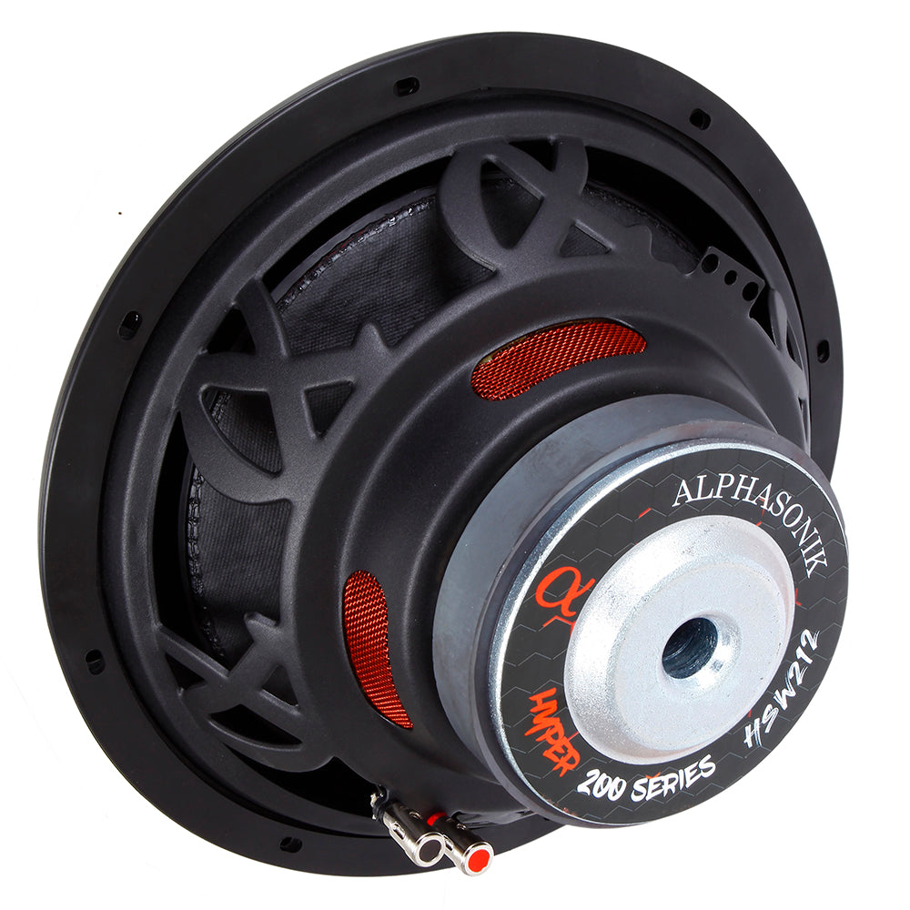 Alphasonik HSW212 Hyper 200 Series 12” 1200 Watts Max / 400 Watts RMS Single 4 Ohm Car Subwoofer Stamped Alpha Steel Basket with High Grade Magnet Non Pressed Paper Cone Audio Speaker Bass Sub Woofer