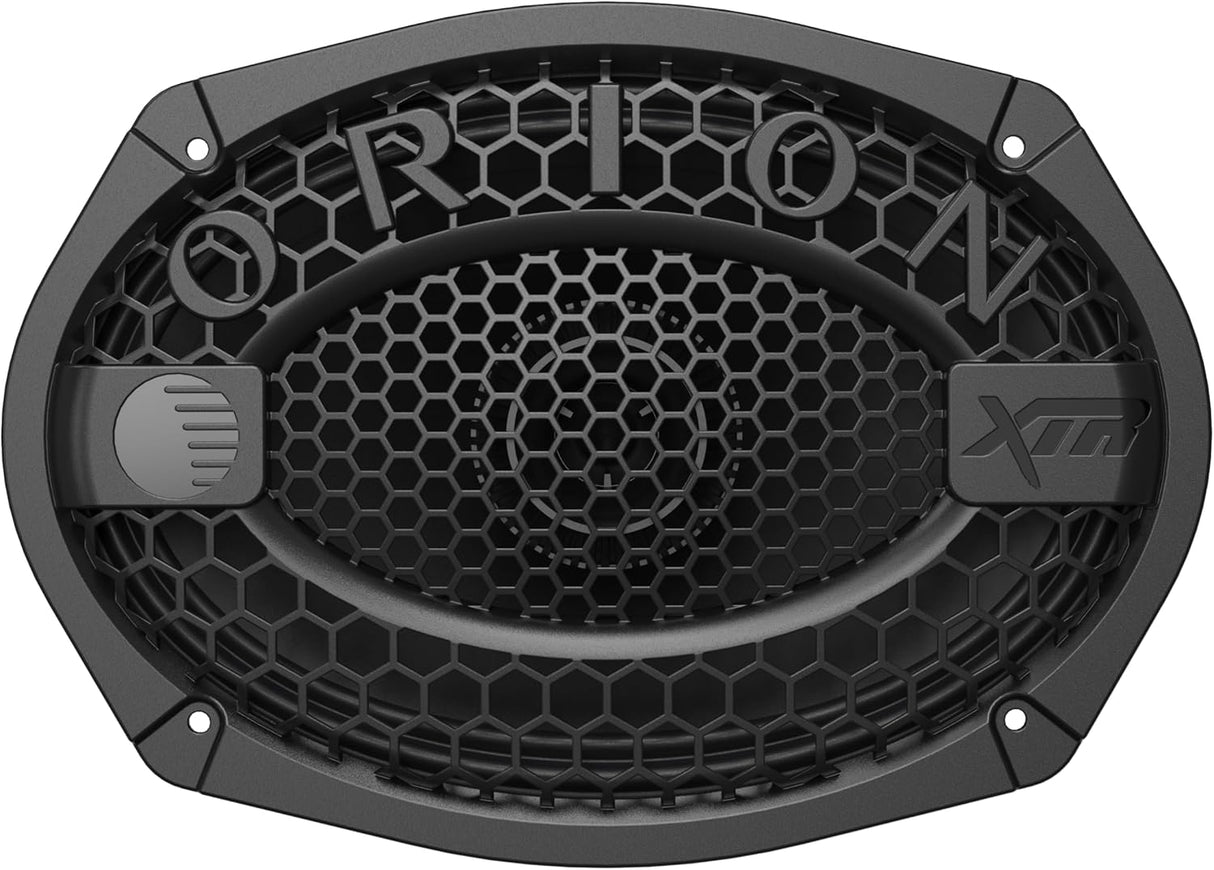 Car speaker with Orion XPR branding on a white background