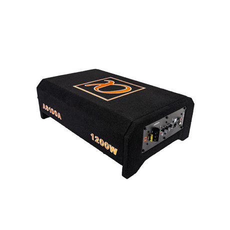 Alphasonik AS100A 10" 1200 Watts MAX Built-in Amplifier Down Fire Shallow Mount  Enclosed for Tight Spaces in Cars and Trucks, Slim Thin Loaded Subwoofer Air Tight Sealed Bass Enclosure