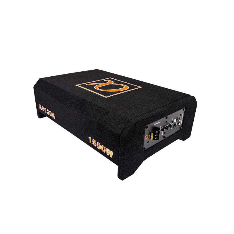 Alphasonik AS120A 12" 1500 Watts MAX Built-in Amplifier Down Fire Shallow Mount  Enclosed for Tight Spaces in Cars and Trucks, Slim Thin Loaded Subwoofer Air Tight Sealed Bass Enclosure