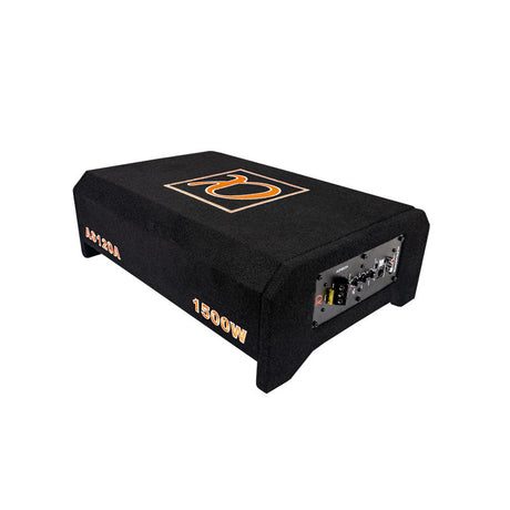 Alphasonik AS120A 12" 1500 Watts MAX Built-in Amplifier Down Fire Shallow Mount  Enclosed for Tight Spaces in Cars and Trucks, Slim Thin Loaded Subwoofer Air Tight Sealed Bass Enclosure