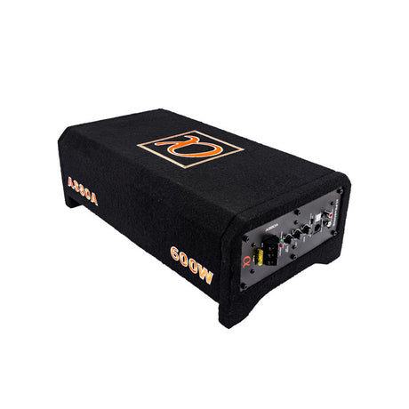Alphasonik AS80A 8" 600 Watts MAX Built-in Amplifier Down Fire Shallow Mount  Enclosed for Tight Spaces in Cars and Trucks, Slim Thin Loaded Subwoofer Air Tight Sealed Bass Enclosure