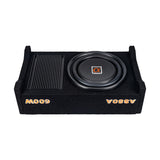 Alphasonik AS80A 8" 600 Watts MAX Built-in Amplifier Down Fire Shallow Mount  Enclosed for Tight Spaces in Cars and Trucks, Slim Thin Loaded Subwoofer Air Tight Sealed Bass Enclosure