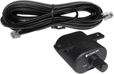 Black electronic device with cable on a white background