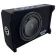 A black subwoofer enclosure with the brand name 'Cobalt' written on it, featuring a visible speaker and automotive-grade carpet finish.