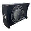 A black 12-inch passive down-firing subwoofer enclosure from Cobalt, with visible brand logo and a subwoofer cone inside.