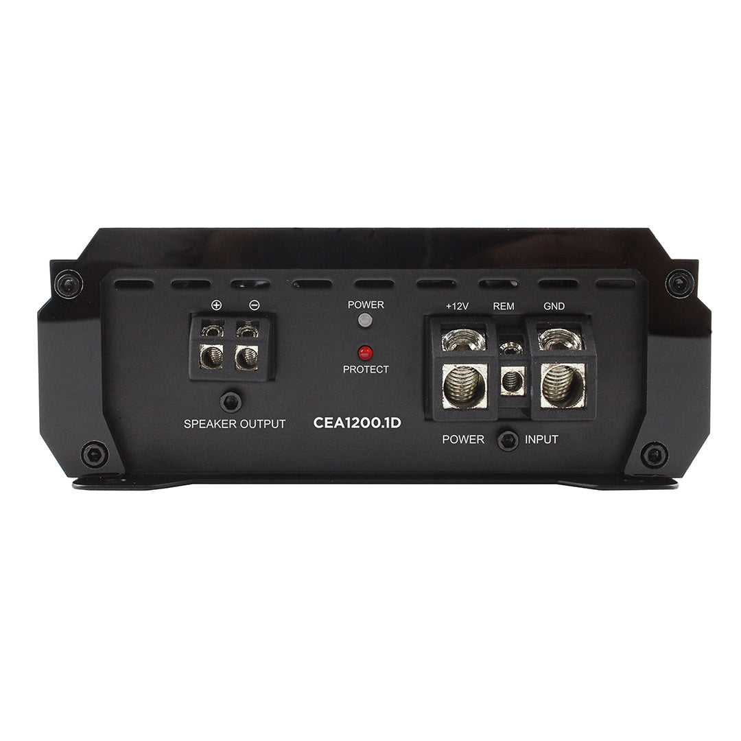 ORION car audio amplifier with labeled ports on a white background