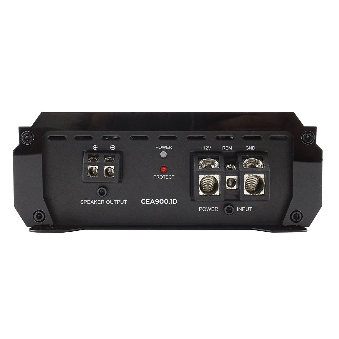 ORION Car Audio amplifier with labeled ports on a white background