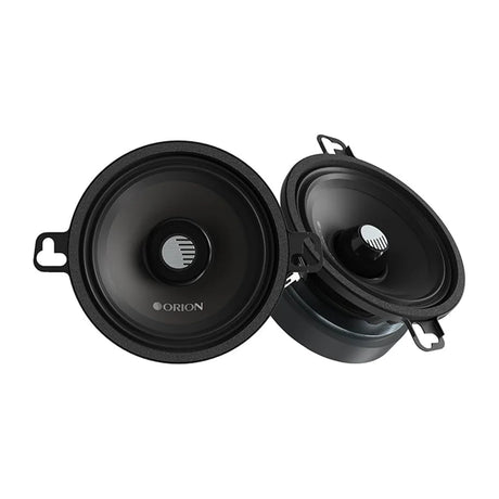 Two Orion speakers on a white background
