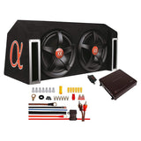 ALPHASONIK APP122 Complete 1500 Watts Dual 12" Subwoofers Car Bass Package with Amplifier and Installation Kit Included - 2 Sub Woofers with Grills in Custom Ported Box Loaded Enclosure, Black