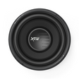 Black subwoofer with XTR logo on a white background