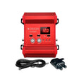 Red Orion power inverter with cables on a white background