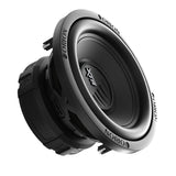 Side angle of Orion 8 inch car subwoofer showing dual 4-ohm terminals and steel basket
