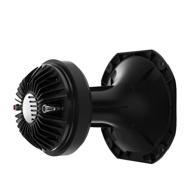 Black dumbbell with a metallic finish on a white background