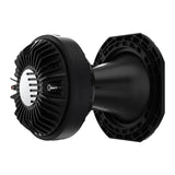 Black high-performance vehicle wheel hub on a white background