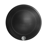 Black speaker cone with a brand logo on a white background